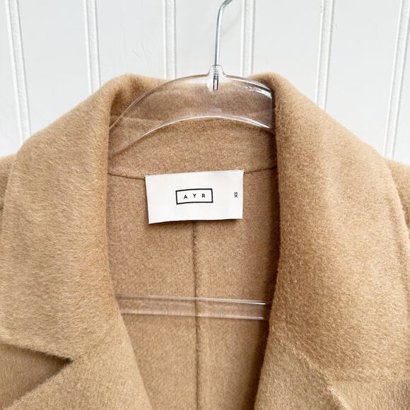 AYR The Closer Belted Camel Trench Coat Recycled Wool Long Wrap Jacket XS - Picture 4 of 6
